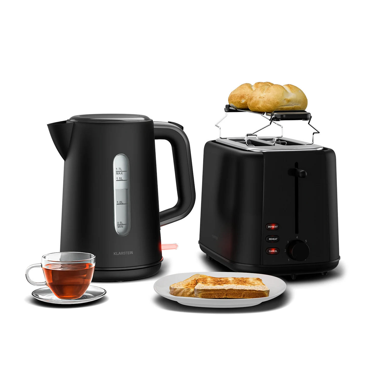 سرویس صبحانه کلارشتاین آلمان شامل توستر کتری برقی 2200 وات مدل klarstein Velaire Frühstücksset  - رنگ مشکی